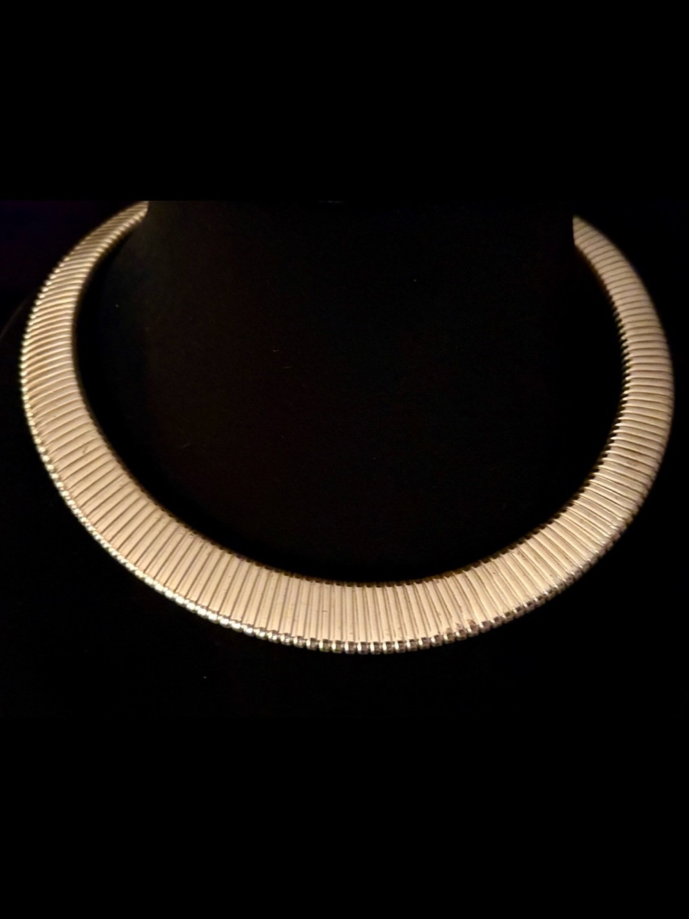 New Crown Trifari Silver Ribbed Collar Necklace